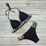 Push Up Bikini Swimwear Women Tassel Black Ball Leopard Swimsuit Bathing Suit Bikini Set Beach Wear