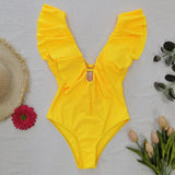 Shoulders ruffled one-piece swimsuit swimwear beachwear Monokini