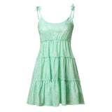 Spaghetti Strap Summer Dress Casual Beach Sundress Green Dresses Lace Ruffle Short Dress Mini Dress