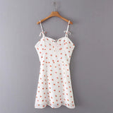 Strawberry Print White Chiffon Long Dress Women Spaghetti Strap Vintage Boho Summer Beach