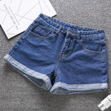 Summer Women Wide Leg Classic High Waist Black Denim Shorts Casual Female Solid Color White Blue Loose Jeans Shorts