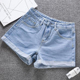 Summer Women Wide Leg Classic High Waist Black Denim Shorts Casual Female Solid Color White Blue Loose Jeans Shorts