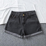 Summer Women Wide Leg Classic High Waist Black Denim Shorts Casual Female Solid Color White Blue Loose Jeans Shorts