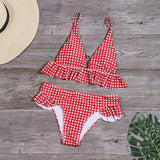 Plaid Swimsuit Women Split High Waist 2 Piece Bathing Suit Bikini Set Summer Ruffle Swimwear Beach