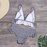 Plaid Swimsuit Women Split High Waist 2 Piece Bathing Suit Bikini Set Summer Ruffle Swimwear Beach