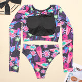 Animal Print Bikini Swimwear Long Sleeve Backless Swimsuit Sporty Bodysuit Beach Bathing Suit