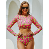 Animal Print Bikini Swimwear Long Sleeve Backless Swimsuit Sporty Bodysuit Beach Bathing Suit