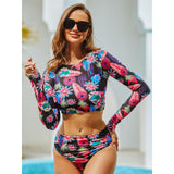 Animal Print Bikini Swimwear Long Sleeve Backless Swimsuit Sporty Bodysuit Beach Bathing Suit