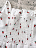 Strawberry Print White Chiffon Long Dress Women Spaghetti Strap Vintage Boho Summer Beach