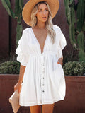 Summer White Beach Dress Ruffles Solid Dress Beachwear Bandeau Mini Dress