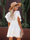 Summer White Beach Dress Ruffles Solid Dress Beachwear Bandeau Mini Dress