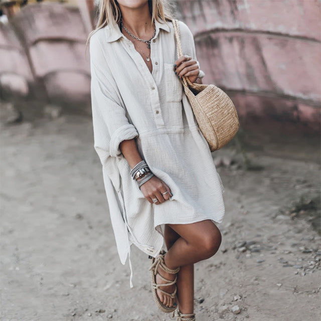 Cotton Linen Women Dress White Long Sleeve Shirt Casual Female Beach F Find me Pretty Cotton Linen Women Dress White Long Sleeve Shirt Casual Female Beach F Find me Pretty