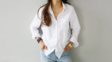 Blouse Top Long Sleeve Casual White Turn-down Collar OL Style Women Loose Blouses