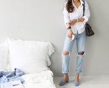 Blouse Top Long Sleeve Casual White Turn-down Collar OL Style Women Loose Blouses