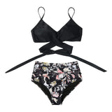 High Waist Bikini Swimwear Women Swimsuit Bandage Floral Bikini Set