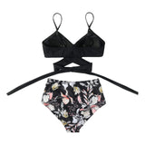 High Waist Bikini Swimwear Women Swimsuit Bandage Floral Bikini Set