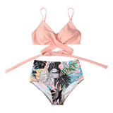 High Waist Bikini Swimwear Women Swimsuit Bandage Floral Bikini Set