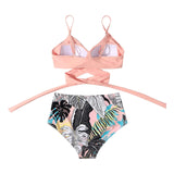 High Waist Bikini Swimwear Women Swimsuit Bandage Floral Bikini Set