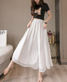 Double-layer Chiffon Wide-leg Pants Elastic Waist Nine-point Pants Thin Casual High-waisted PantsSkirt