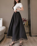 Double-layer Chiffon Wide-leg Pants Elastic Waist Nine-point Pants Thin Casual High-waisted PantsSkirt