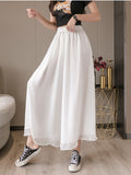 Double-layer Chiffon Wide-leg Pants Elastic Waist Nine-point Pants Thin Casual High-waisted PantsSkirt