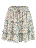 Floral Print Mini Skirt For Women Bandage Fashion High Waist Frills Short Skirt Pleated