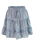 Floral Print Mini Skirt For Women Bandage Fashion High Waist Frills Short Skirt Pleated