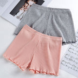 Ladies Women Summer Pants Thread Ribbed Striped Seamless Stretchy Underpants Solid Color Ruffled Boxer Shorts