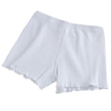 Ladies Women Summer Pants Thread Ribbed Striped Seamless Stretchy Underpants Solid Color Ruffled Boxer Shorts