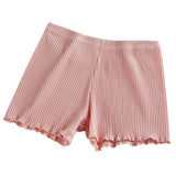 Ladies Women Summer Pants Thread Ribbed Striped Seamless Stretchy Underpants Solid Color Ruffled Boxer Shorts