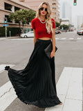 High Waist Elegant Vintage Long Skirt Women Big Hem Pleated Black Maxi Skirts