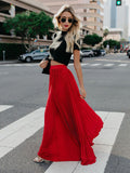 High Waist Elegant Vintage Long Skirt Women Big Hem Pleated Black Maxi Skirts