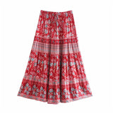 Bohemian Floral Print Skirts Womens Cotton Elastic Waist Long Skirt For Women Spring Summer Holiday Casual Skirt